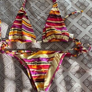 Luli Fama Multicolor Striped Triangle Bikini - Yellow, Pink, Orange, Black